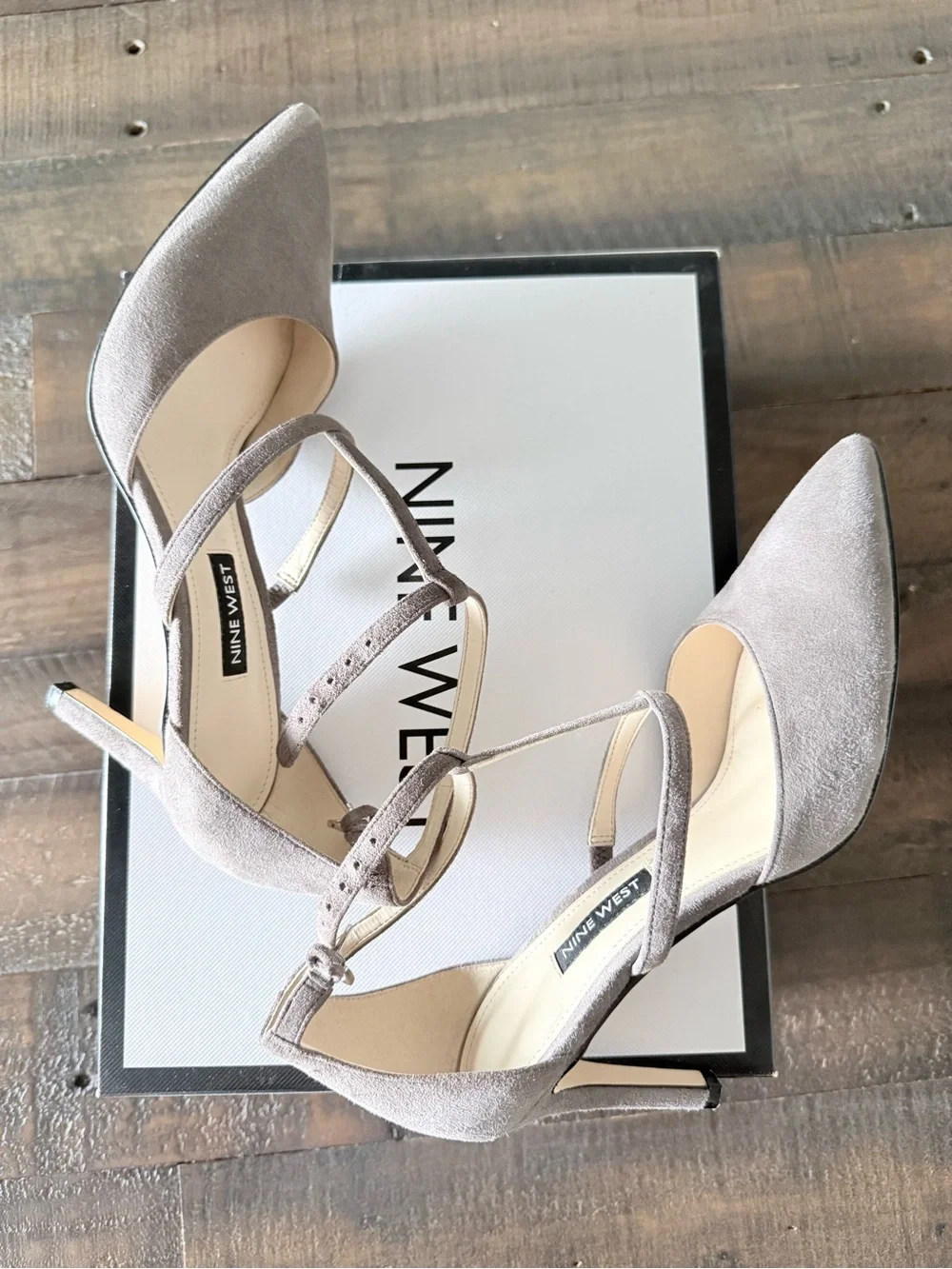 Nine West Cintia Strappy Heels - Gray Suede - Sz 6